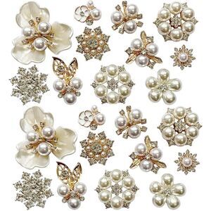 22 Pieces Pearl Rhinestone Buttons Rhinestone Faux Pearl Embellishments